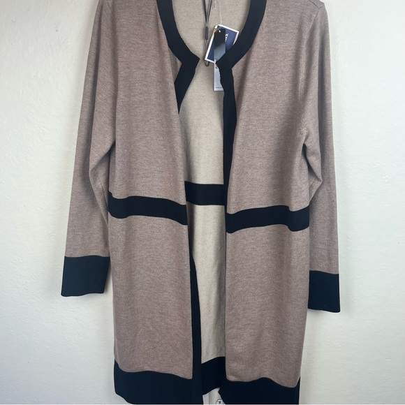 LUSH long open cardigan jacket-color block tan & blk-woman’s Medium - Picture 3 of 13